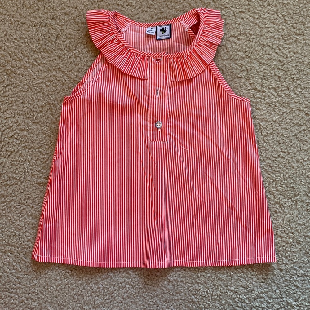 Striped Red ruffle top size 6
